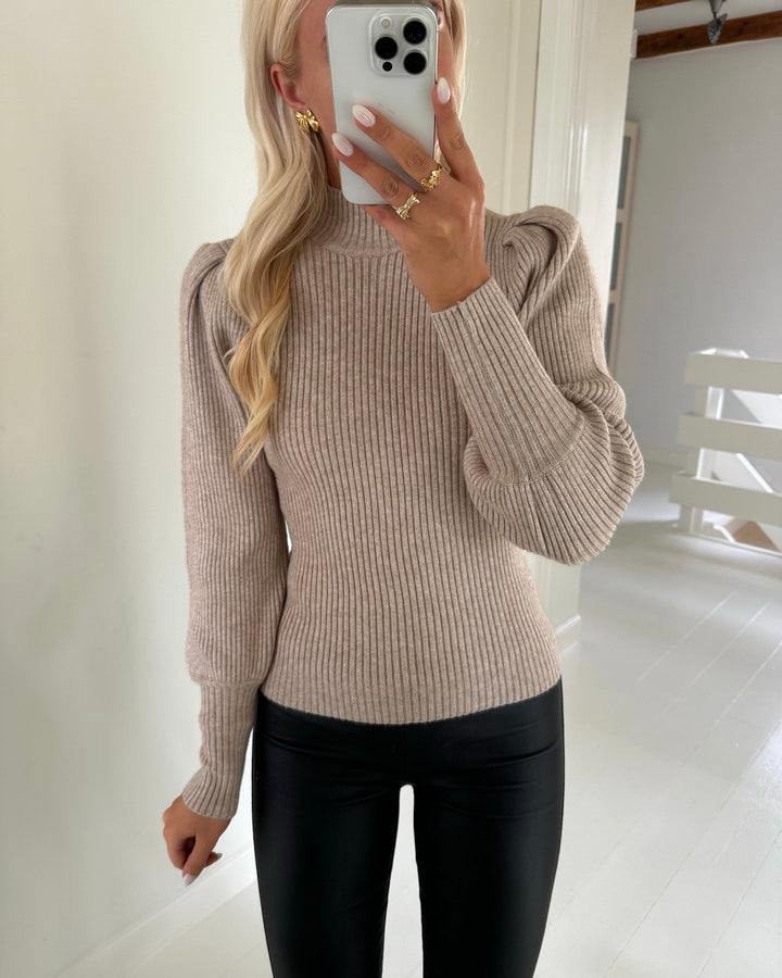 Only striktrøje katia ls highneck knit mocha merinque/w. melange