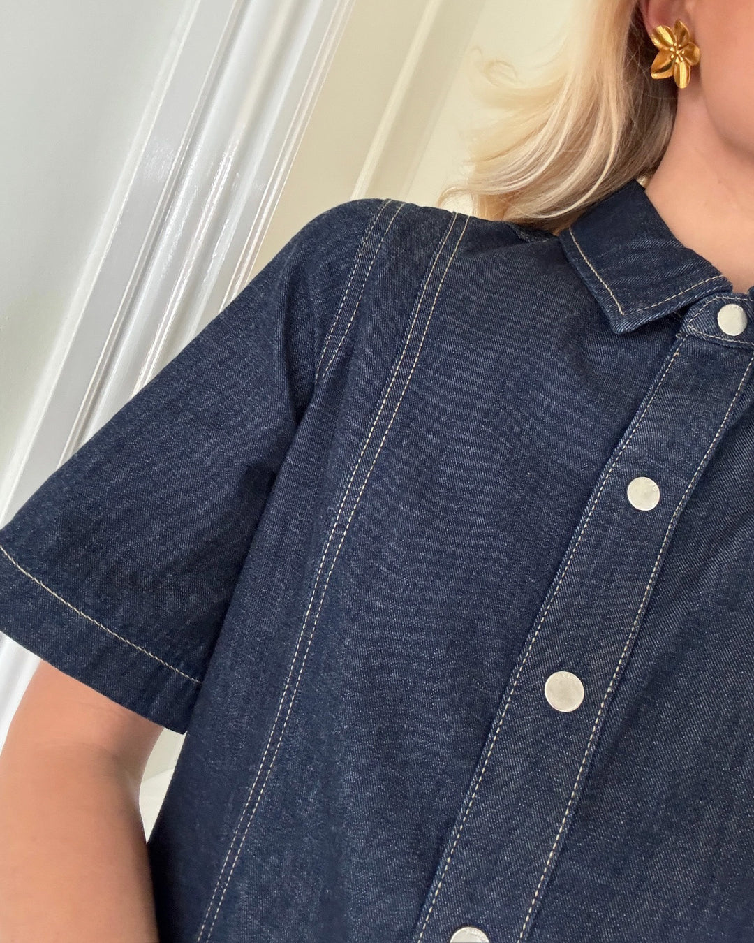 Only skjortekjole runa ss midi rinse dark blue denim