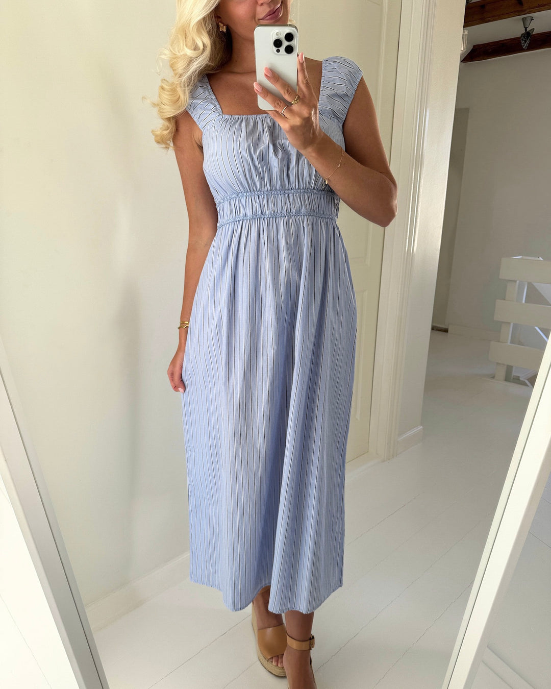 Vero Moda kjole leya sl 7/8 stripe brunnera blue/black