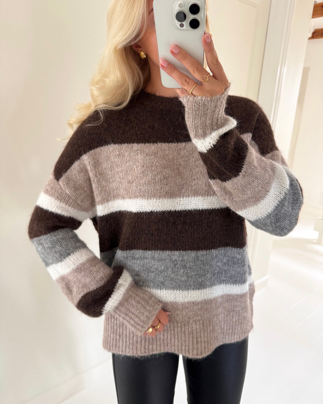 JDY striktrøje zoey life ls on colorblock knit chocolate brown chateau gray/cd/lgm