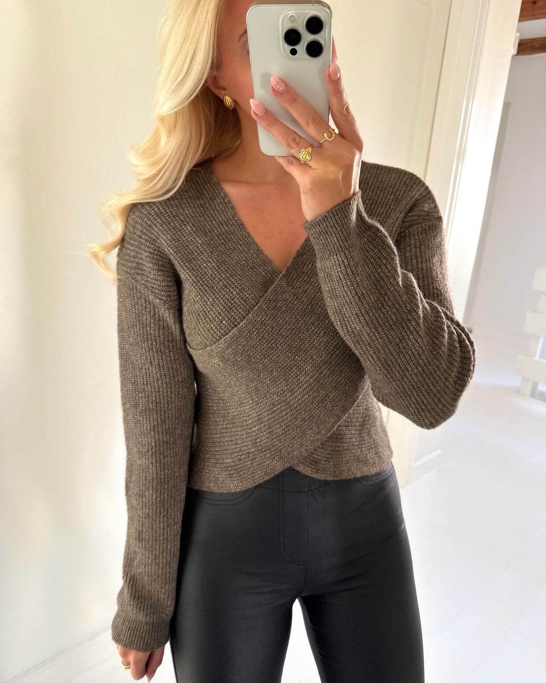 Pieces bluse silly ls rev wrap light grey morel