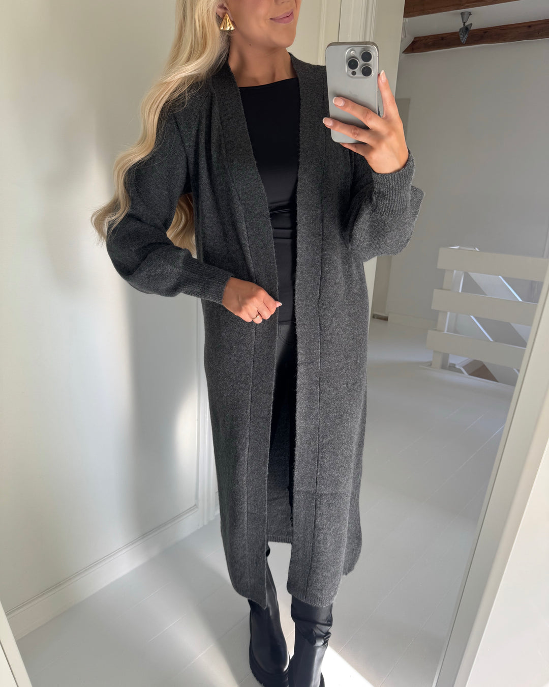 JDY cardigan rue life ls long dark grey melange