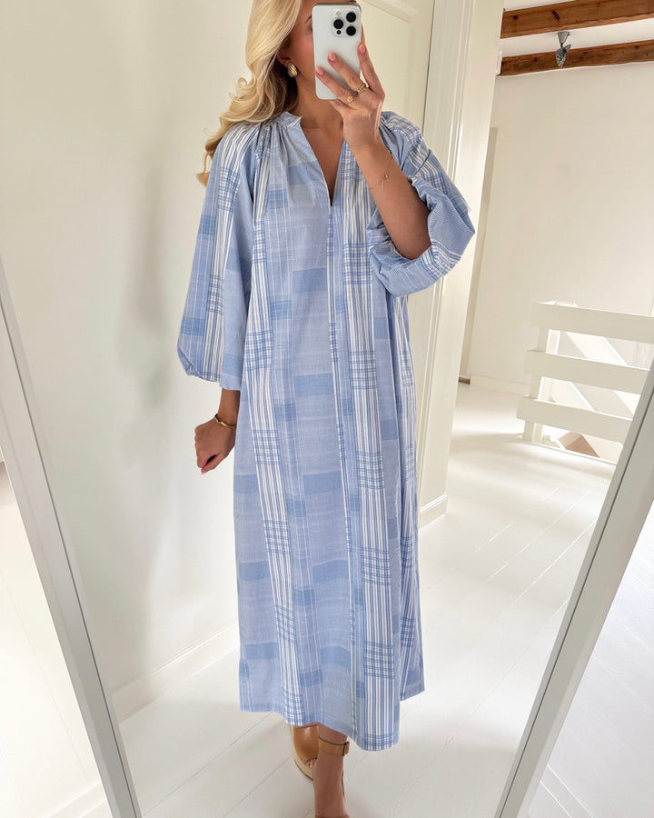 Y.A.S kjole martine 3/4 long star white martine checks