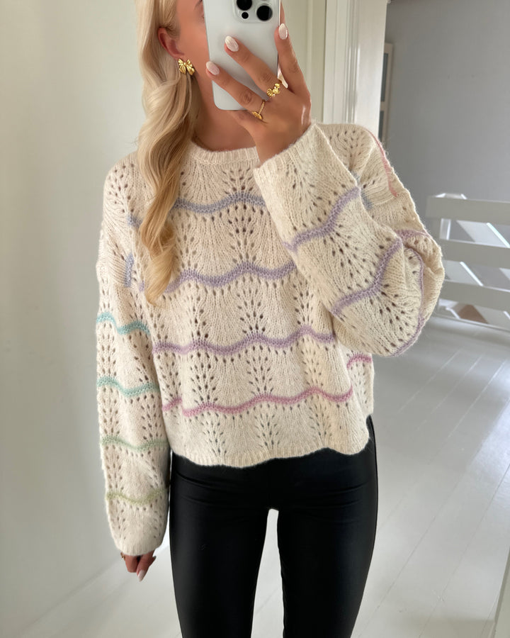 Vero Moda striktrøje hatty ls o-neck stitch birch/w. space dye