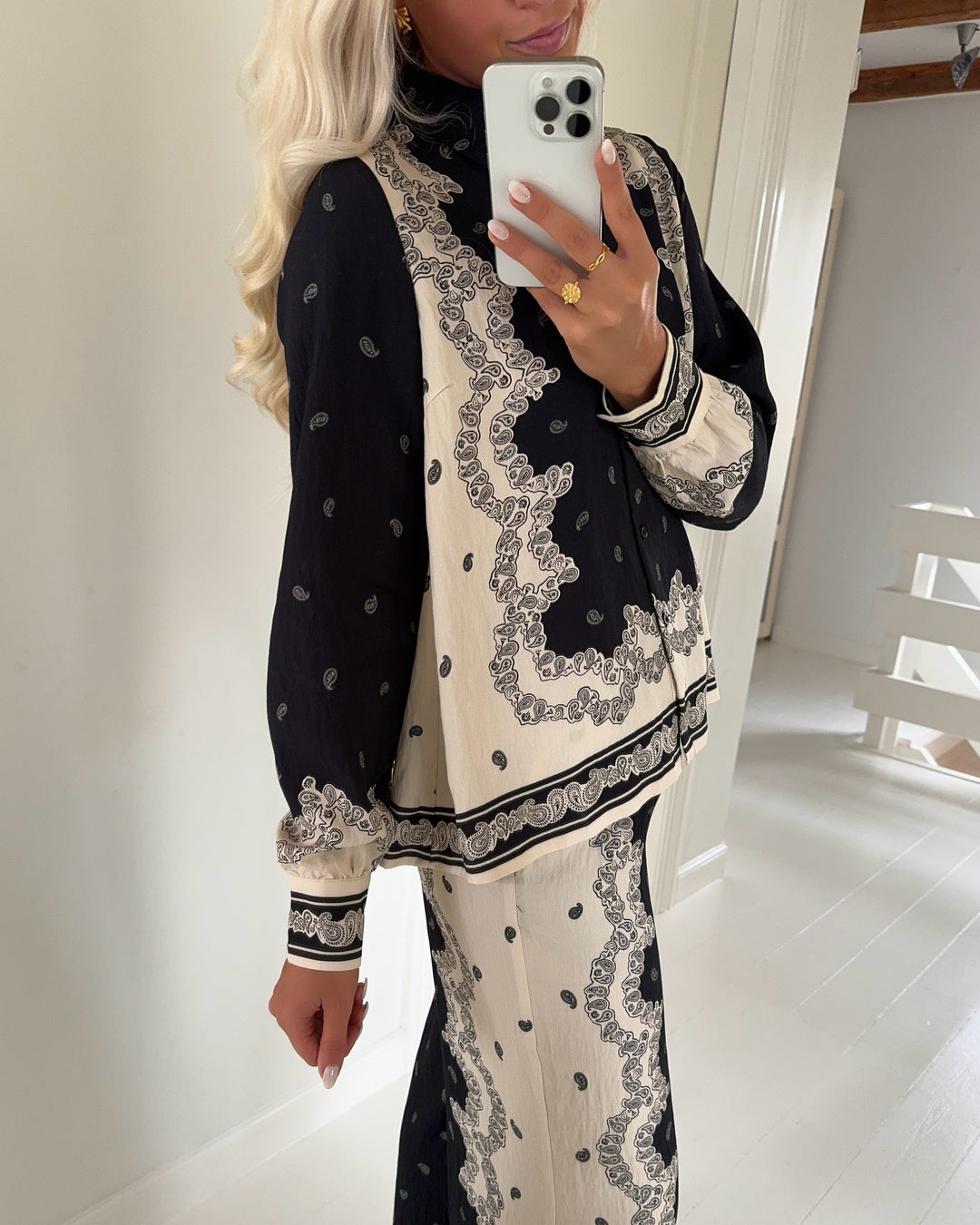 Y.A.S skjorte trano ls black/trano print