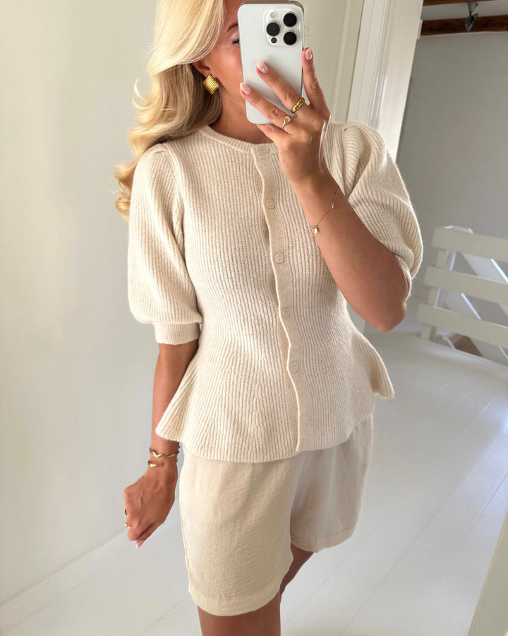 Pieces cardigan silly ss puff knit birch/melange