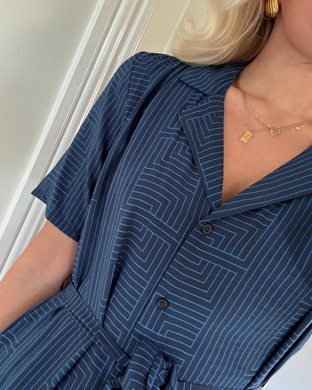 JDY skjortekjole barbara 2/4 midi black iris/skydiver lines