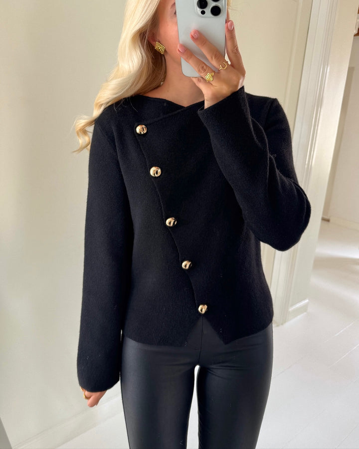 Vero Moda cardigan vienna ls o-neck wrap black w. gold buttons