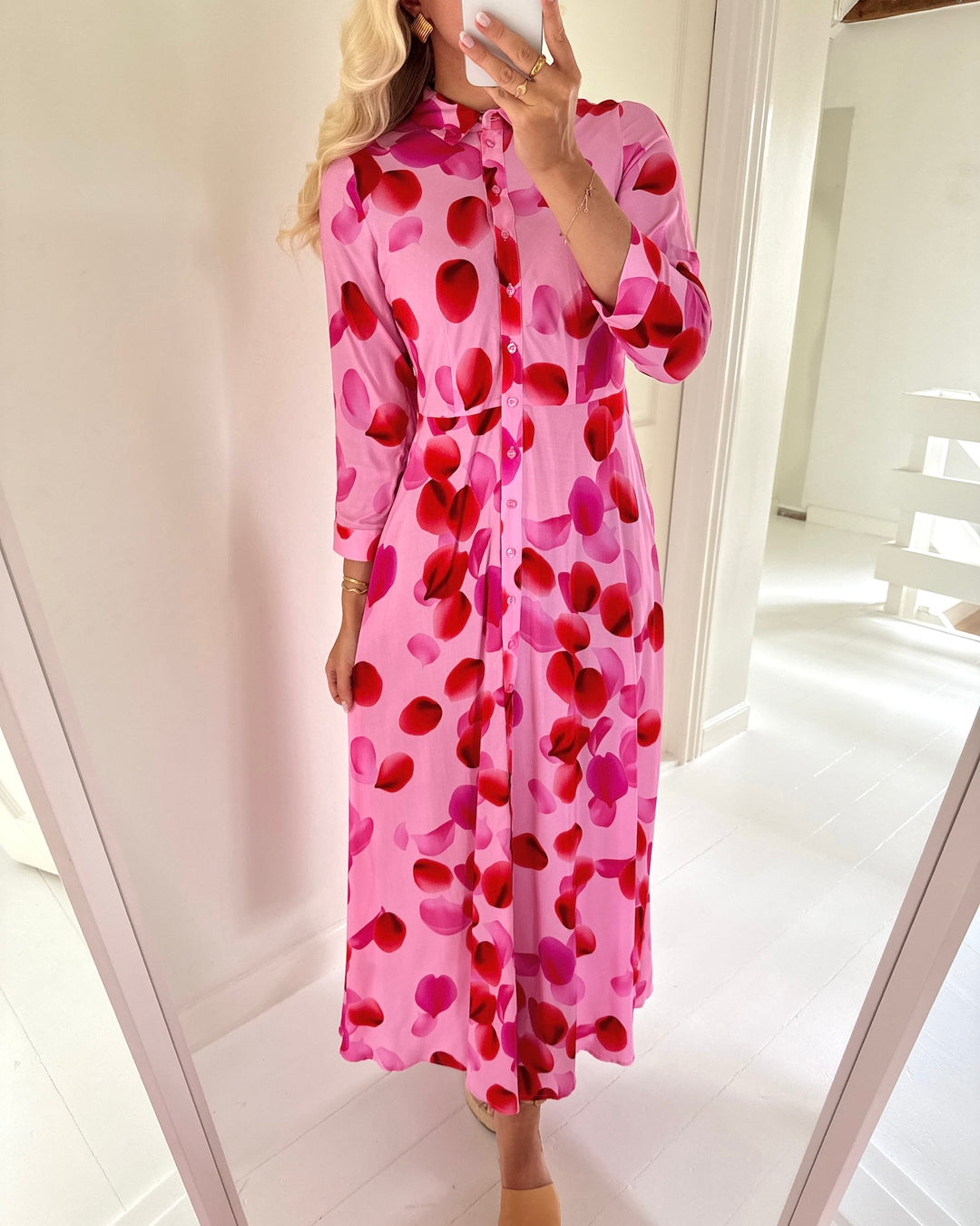 Y.A.S kjole savanna long pink frosting/aop rose petal print