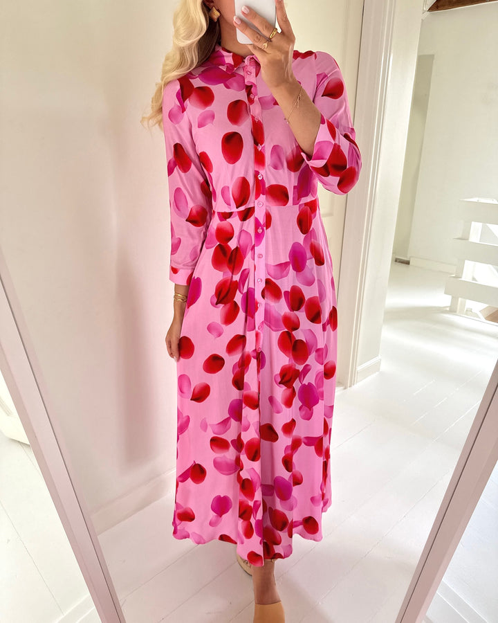 Y.A.S kjole savanna long pink frosting/aop rose petal print