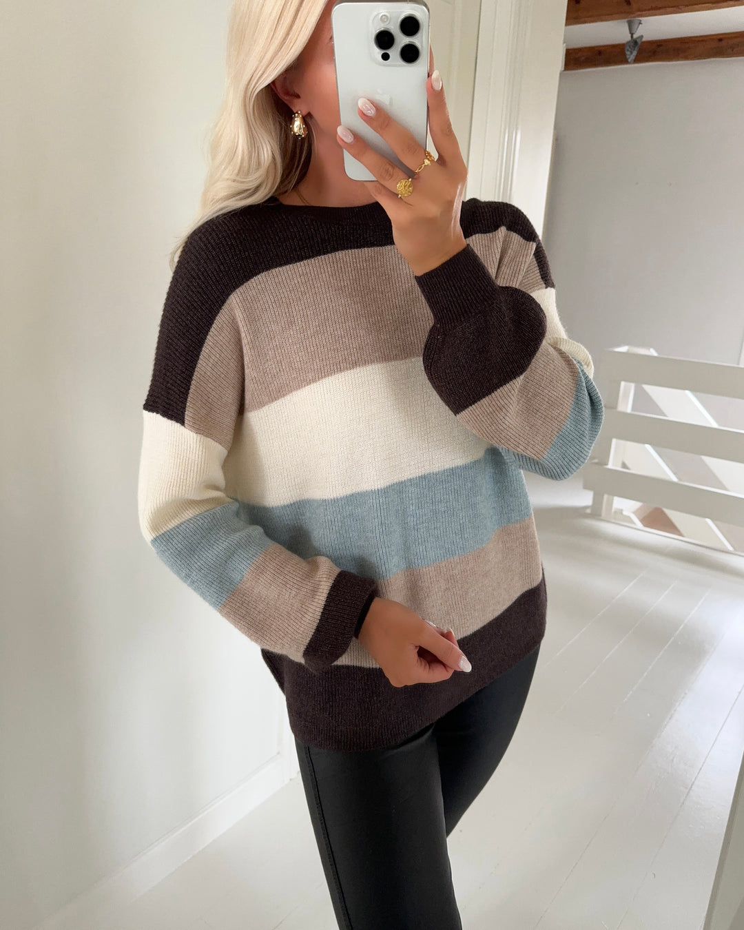 Only sweater atia ls stripe knit chocolate torte/silver mink