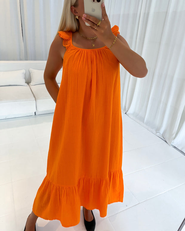 Y.A.S kjole loulou strap long vibrant orange