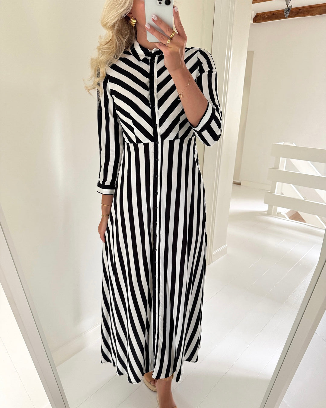 Y.A.S kjole savanna long shirt black/w. white stripes