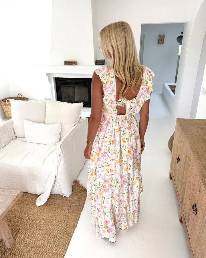 Vero Moda kjole estella sl maxi bright white/flower aop