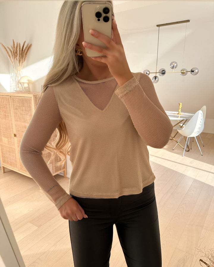 JDY bluse amber l/s mesh irish cream/lurex