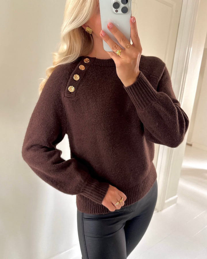 Only stritkrøje emma ls button o-neck knt coffee bean
