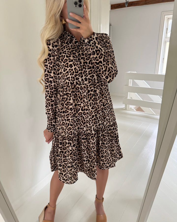 JDY kjole piper l/s shirt pumice stone/leo - FORUDBESTILLING LEV. UGE 24