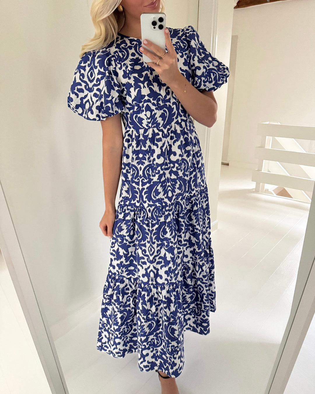 Y.A.S kjole greena ss ankle star white greena/dazzling blue