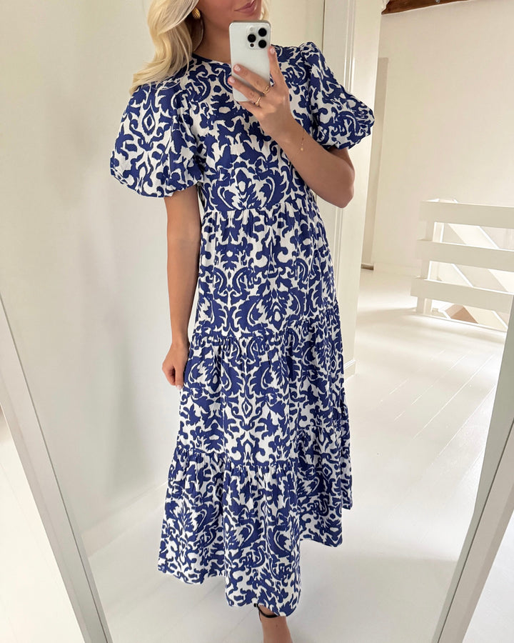 Y.A.S kjole greena ss ankle star white greena/dazzling blue