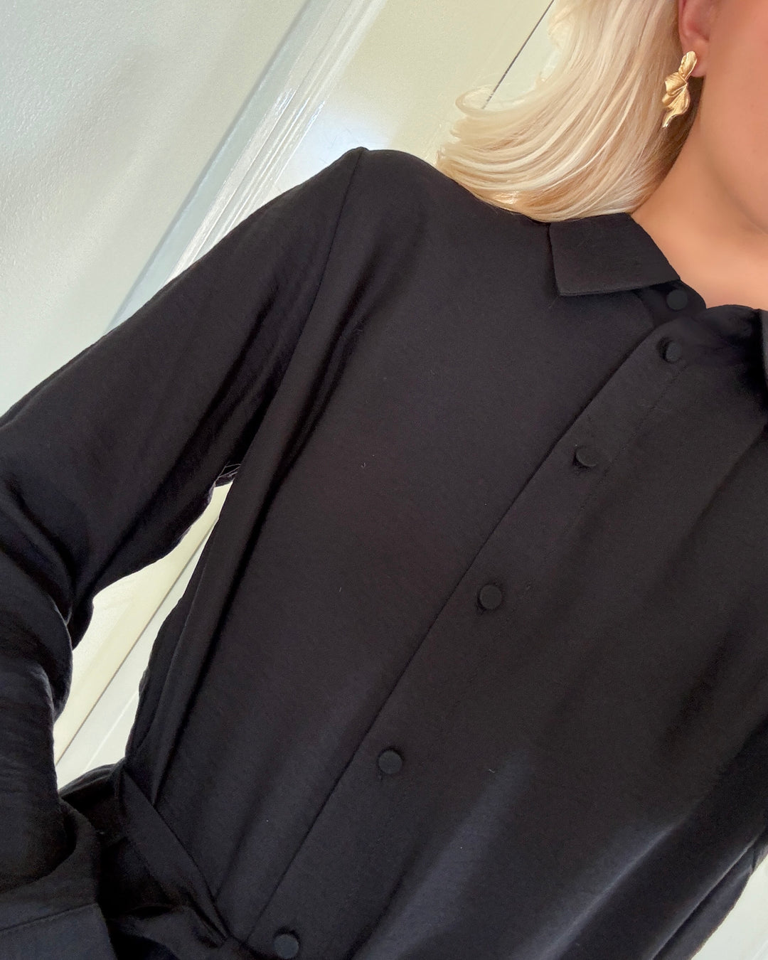 Y.A.S skjortekjole kaya ls long shirt black - FORUDBESTILLING LEV. UGE 49/50