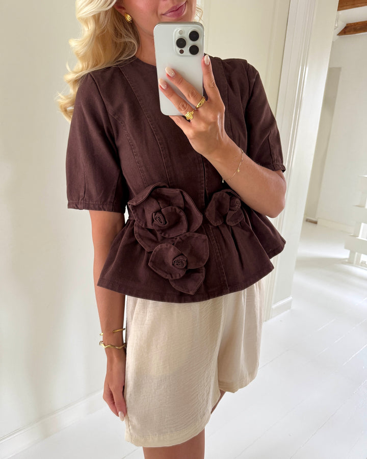 Y.A.S top elsie ss denim coffee bean