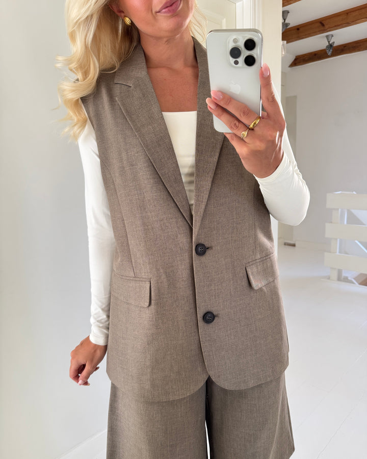 Only vest linda sl mel oversize waistcoat major brown melange