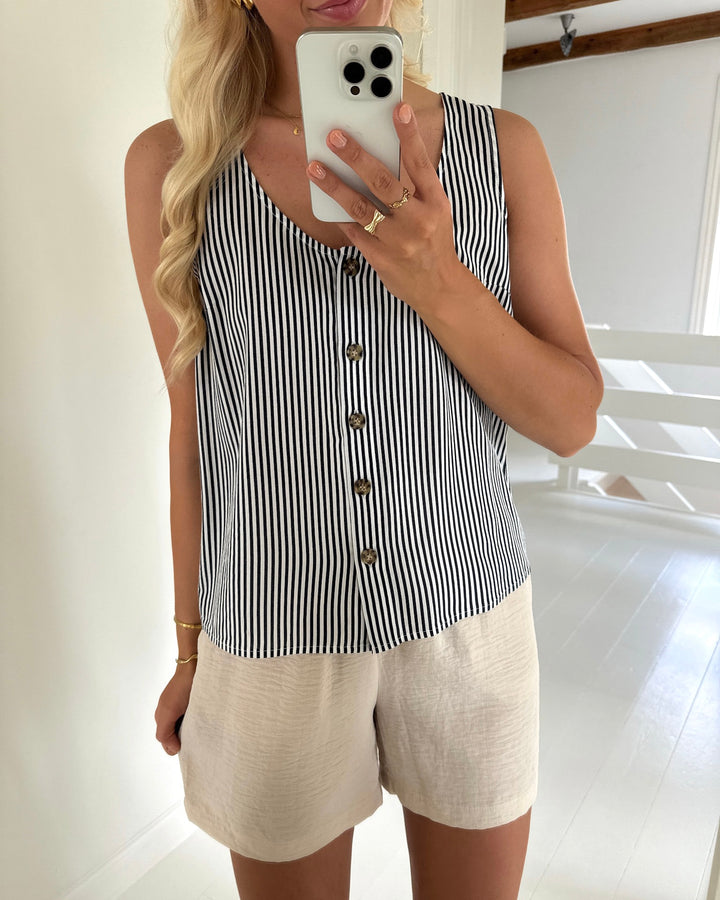 Vero Moda top bumpy sl india ink/snow white