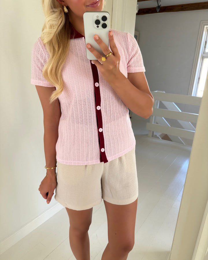 Pieces top alysia ss polo jrs d2d pink tulle/rhubarb