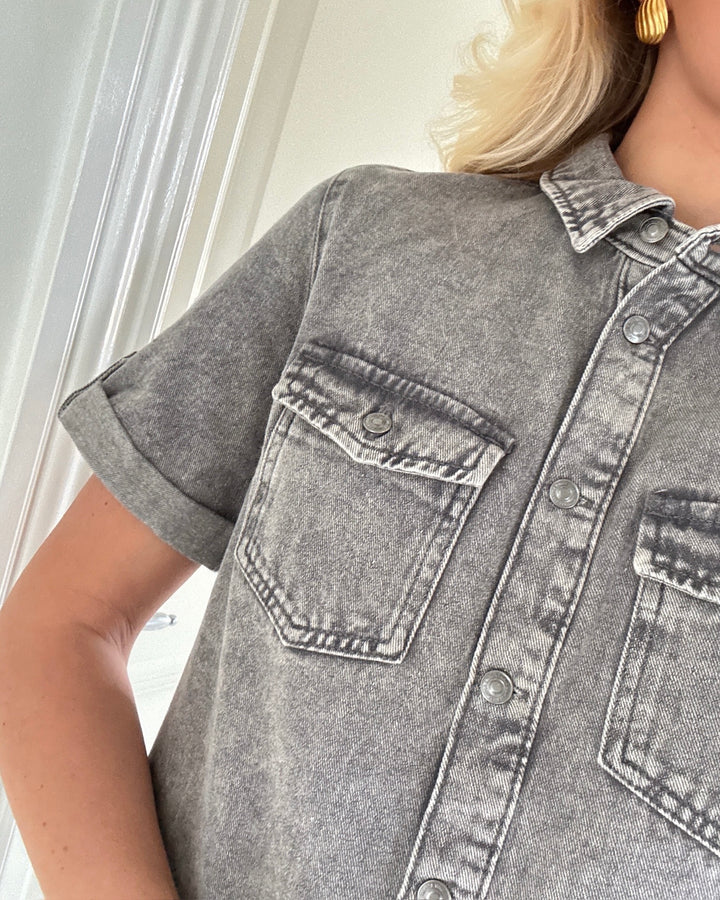 Vero Moda kjole jennie ss short medium grey denim