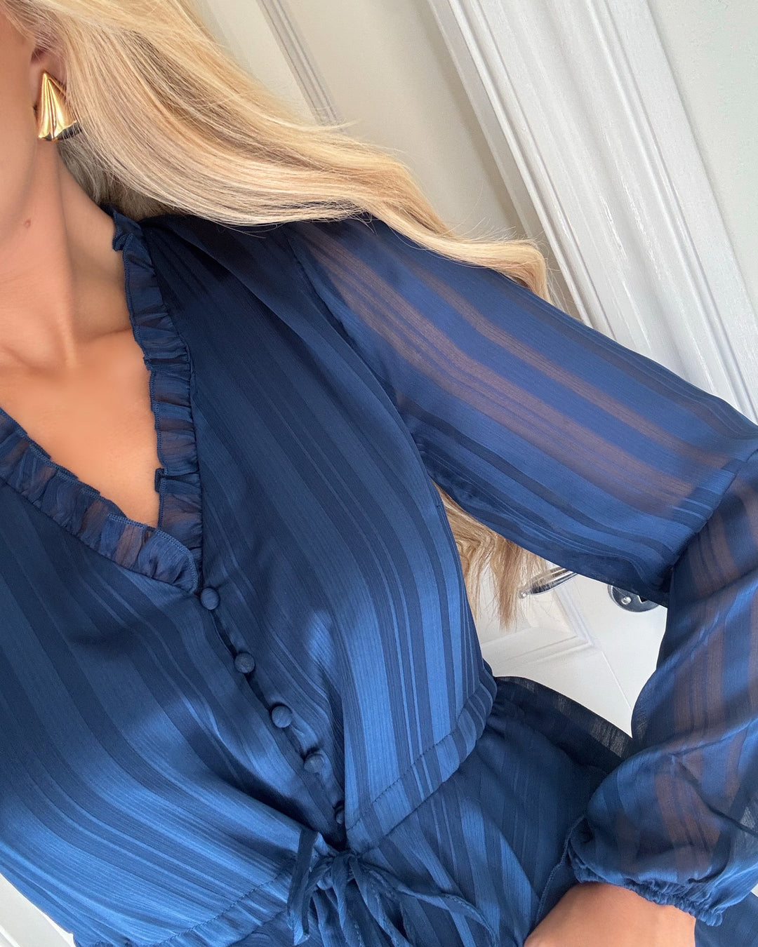 Y.A.S kjole cruella ls midi navy peony