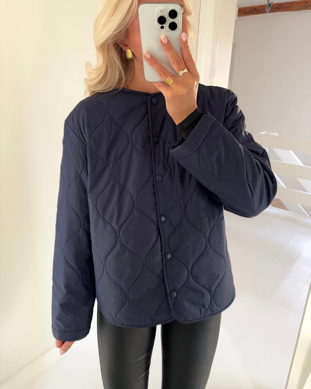 Vero Moda jakke sabine ls quilted button navy blazer/mocha mousse check