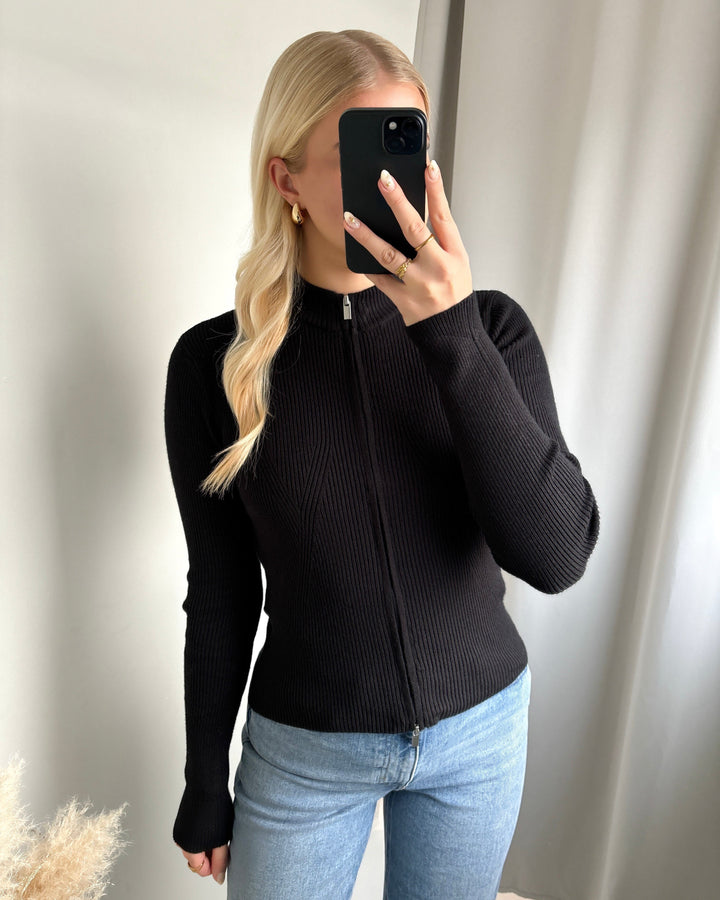 Pieces cardigan crista ls zip knit black