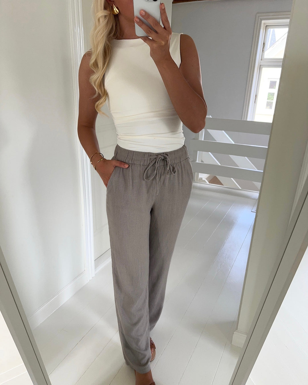 Vero Moda bukser line mr wide linen mix moon rock - FORUDBESTILLING LEV. UGE 32