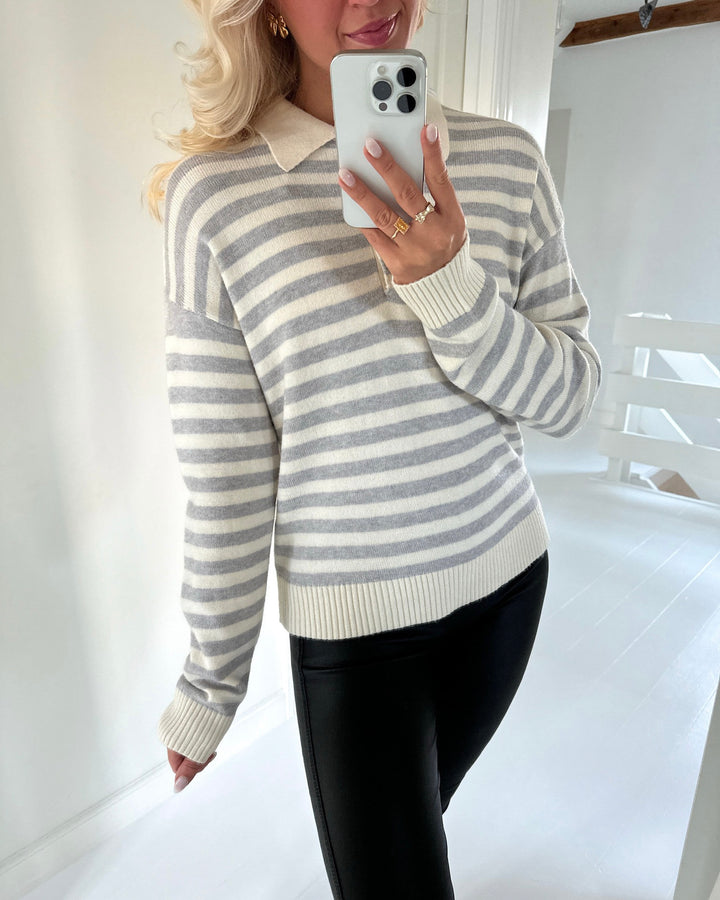 Only polo lana ls knit whitecap grey w. lgm stripes