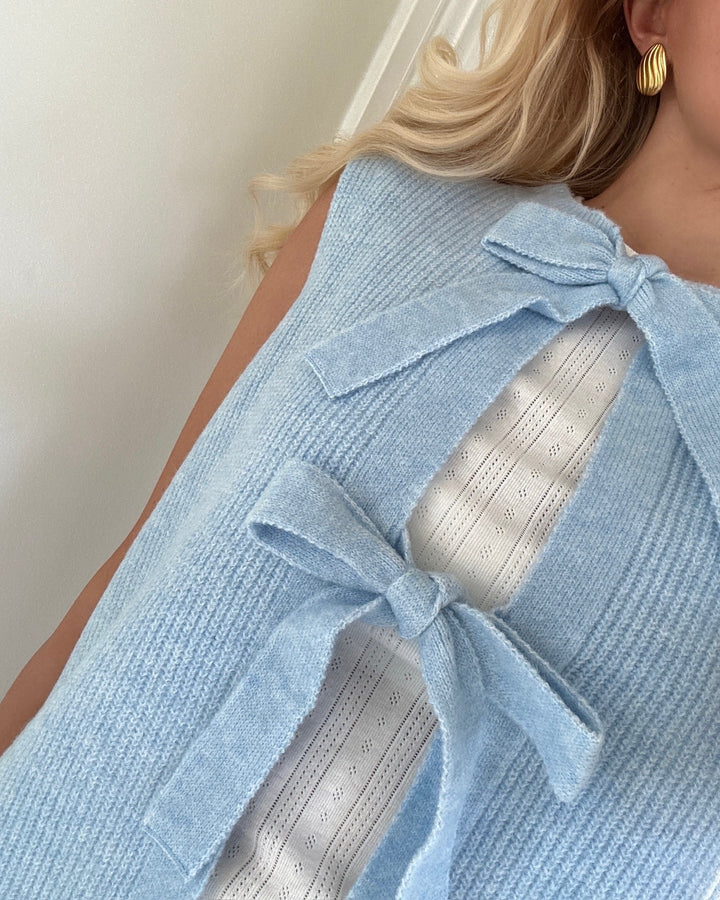 Pieces vest silly sl rev tie knit cashmere blue melange