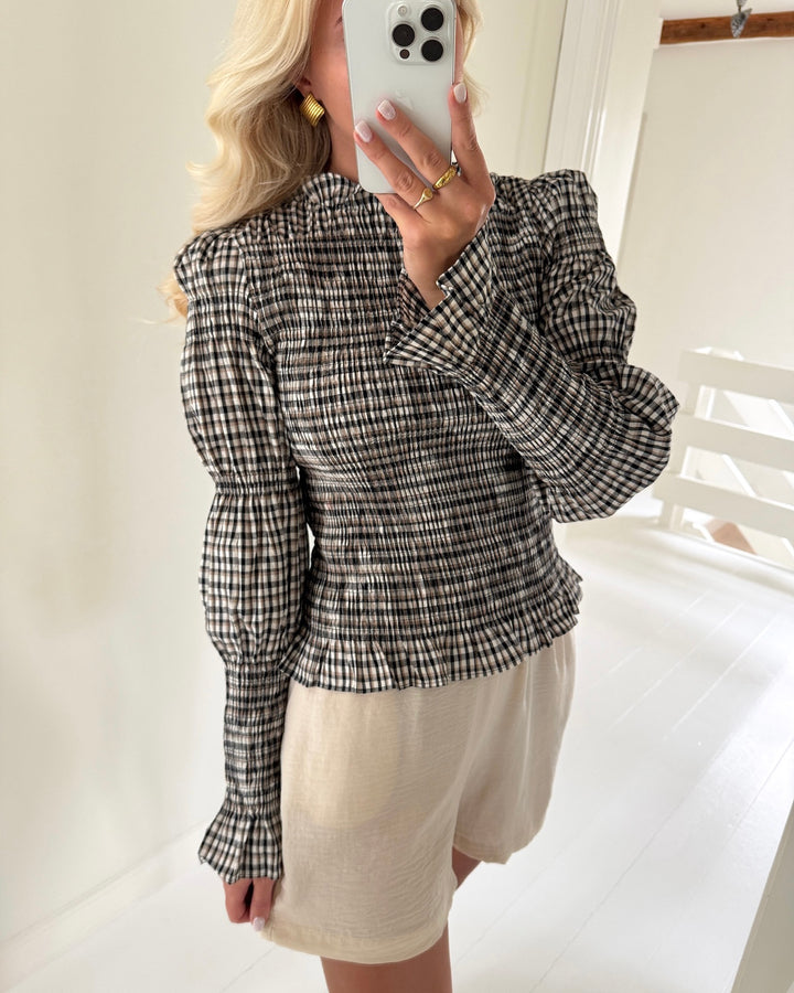 Y.A.S bluse chemma ls smock eggnog/checks