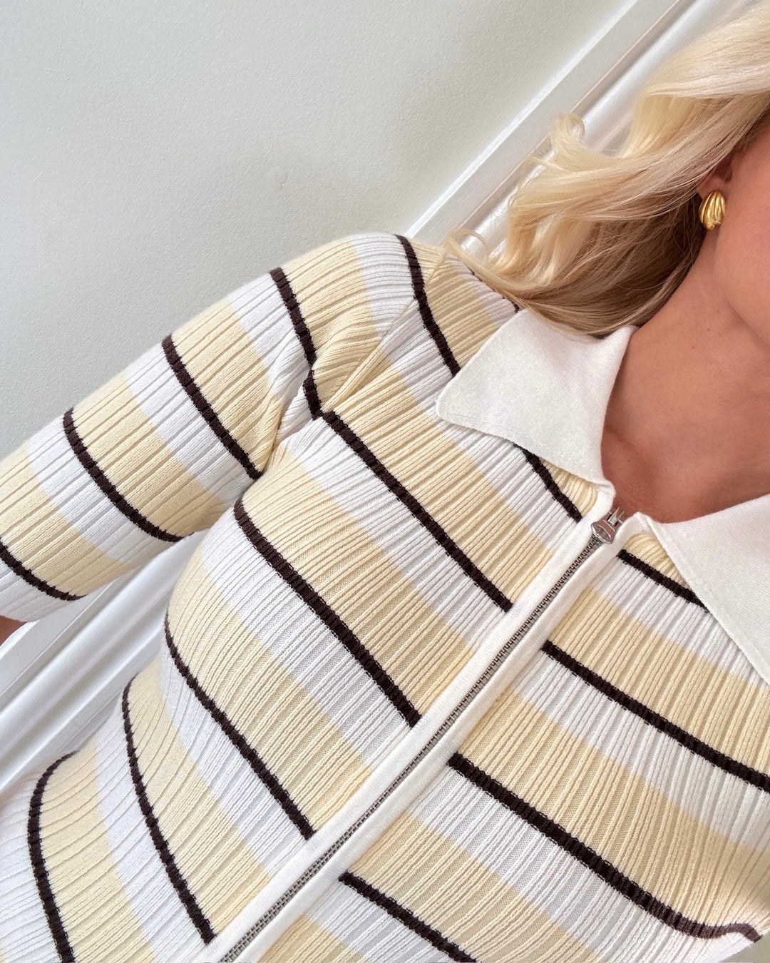 Aware by Vero Moda cardigan hanna 2/4 zip sugar swizzle/vanilla custard/chocolate torte