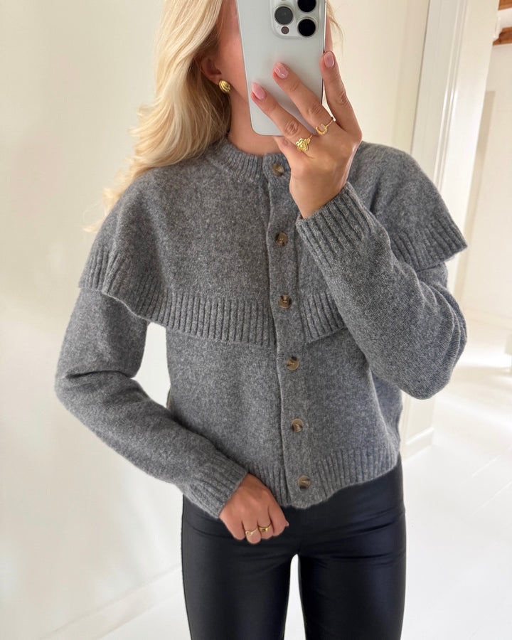 Vero Moda cardigan lilli ls o-neck cape medium grey melange