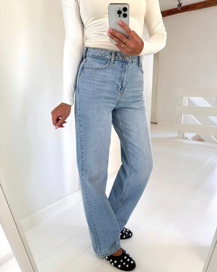 Pieces bukser kate hw straight light blue denim