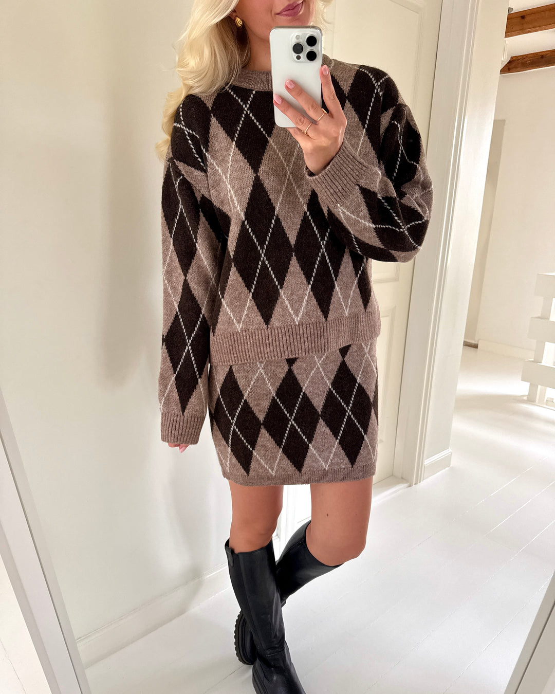 JDY nederdel bianka hw knit chocolate torte argyle