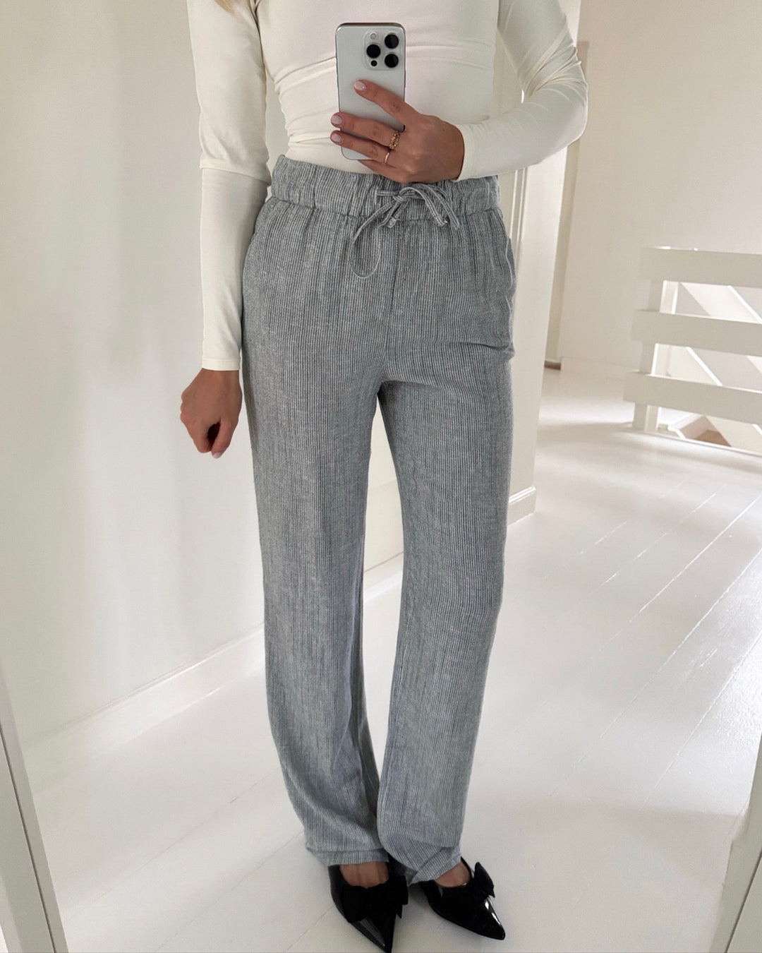 Vero Moda bukser line mr wide linen mix stripe laurel wreath snow white