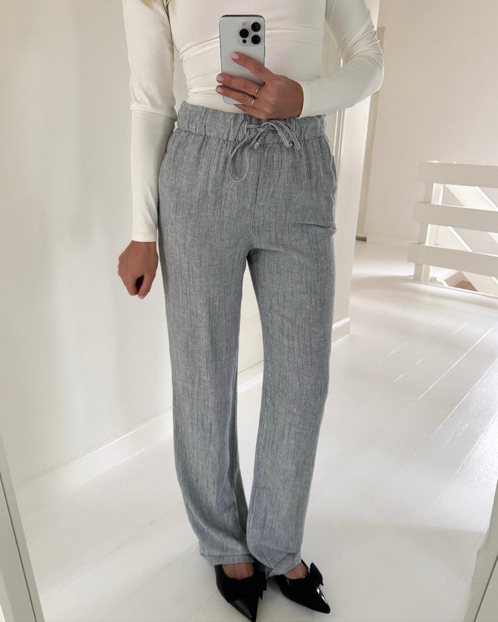 Vero Moda bukser line mr wide linen mix stripe laurel wreath snow white