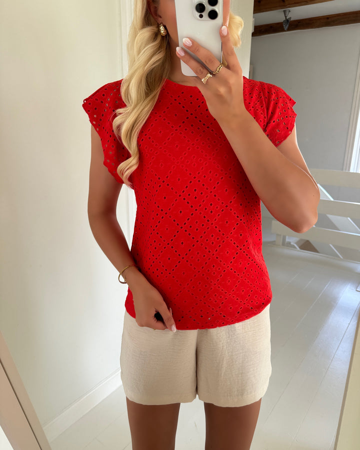 Vero Moda t-shirt tassa sl frill fiery red