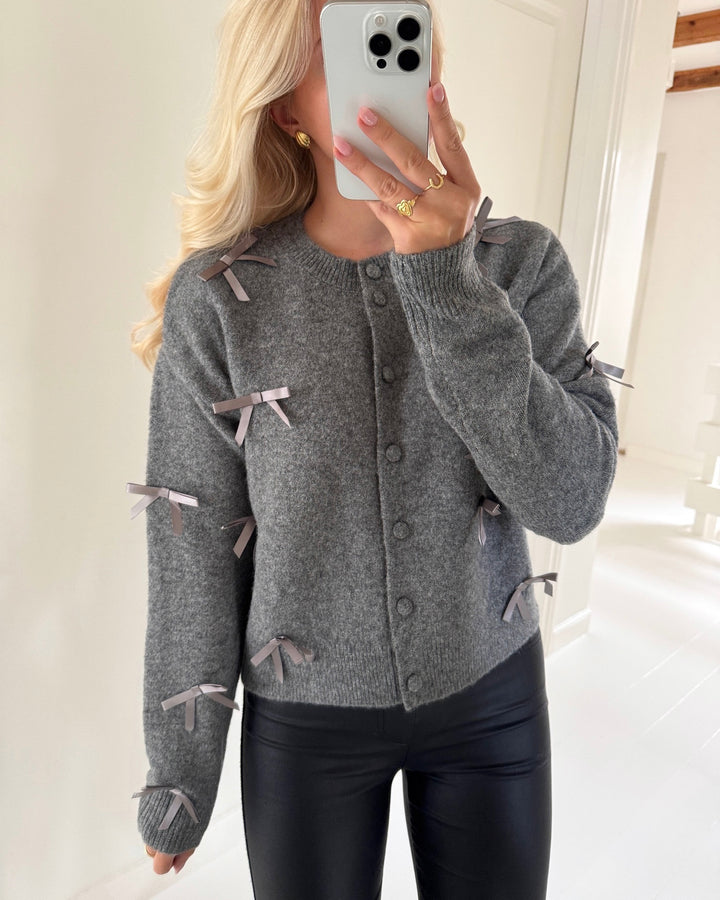 Y.A.S cardigan frilo ls bow knit dark grey melange