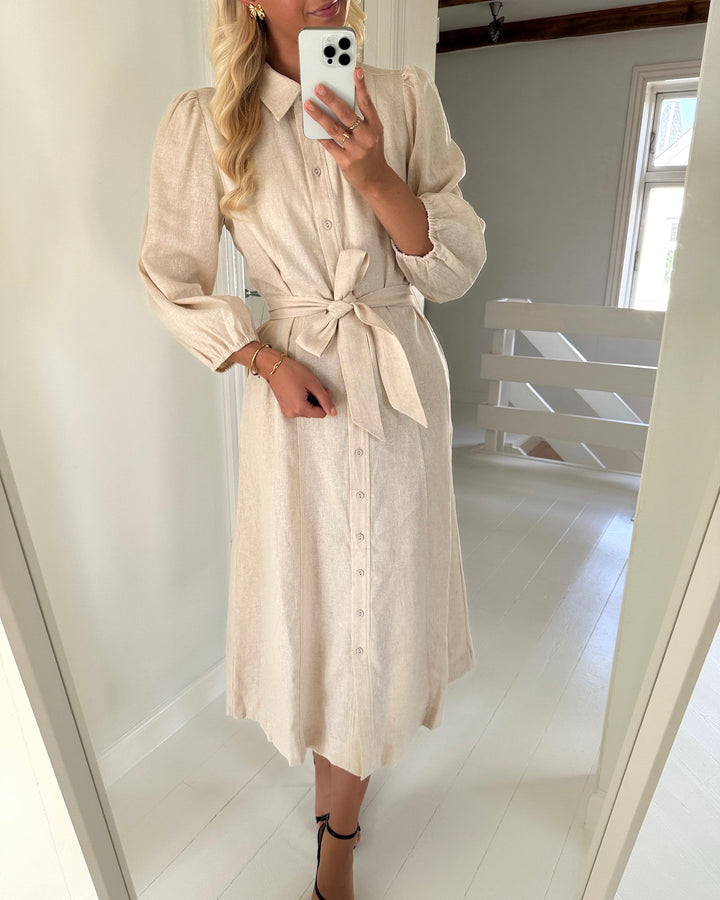 Y.A.S kjole flaxy 3/4 linen shirt noos birch - FORUDBESTILLING LEV. UGE 35