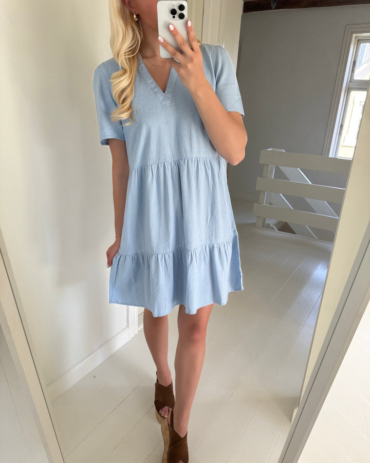 Only kjole titi-caro ss v-neck lin cashmere blue