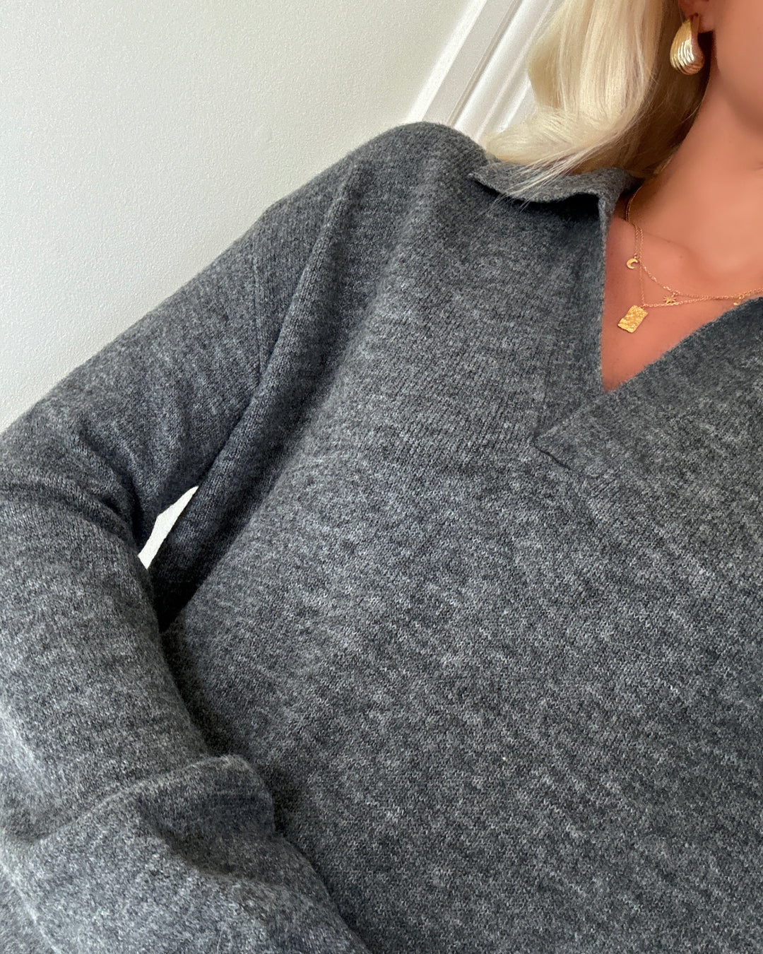 Vero Moda striktrøje lefile ls poloneck medium grey melange