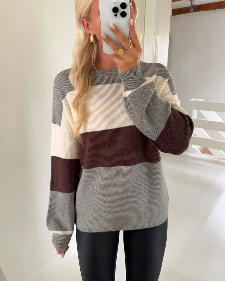 Only sweater atia ls stripe knit medium grey melange/whitecap