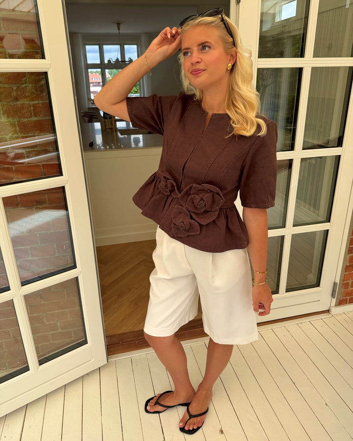 Y.A.S top elsie ss denim coffee bean