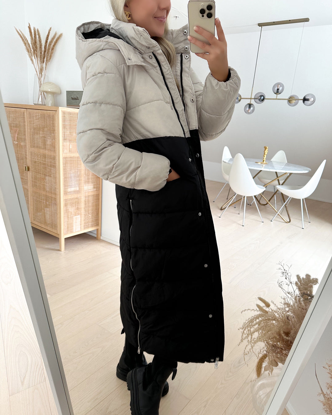 JDY jakke duffy block x-long moonbeam/black